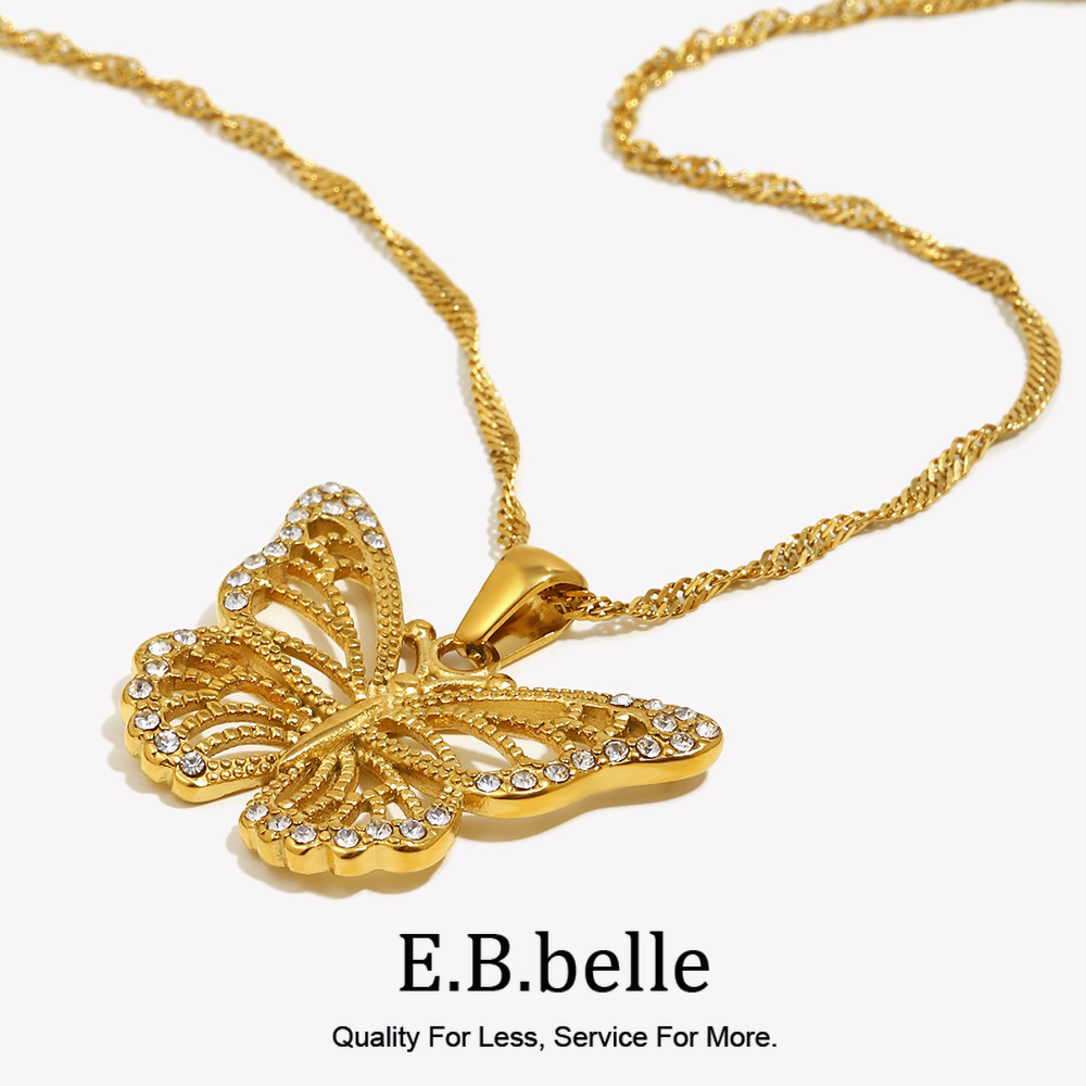 Butterfly Clasp Deployant - เครื่องประดับสแตนเลสสตีลเคลือบทอง18K 3A เพทายหินหรูหราสร้อยคอจี้ผีเสื้อคริสตัลสร้อยคอผีเสื้อ
