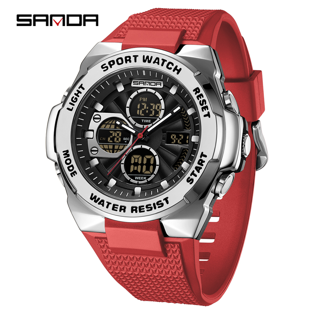 Rubber Strap Diver - Sanda 3378 นาฬิกาควอตซ์สำหรับผู้ชายและผู้หญิง นาฬิกาดิจิทัลสำหรับกีฬาแบบมัลติฟังก์ชัน มีระบบเรืองแสง กันน้ำได้