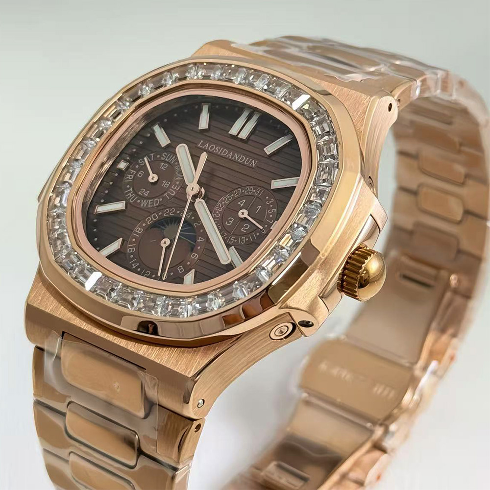 Patek Philippe Watch Nautilus - นาฬิกาข้อมือผู้ชายทรงสี่เหลี่ยมจัตุรัส ระบบกลไกอัตโนมัติจีน รุ่นใหม่ปี 2025 สีโรสโกลด์ พร้อมฟังก์ชั่นหลากหลาย