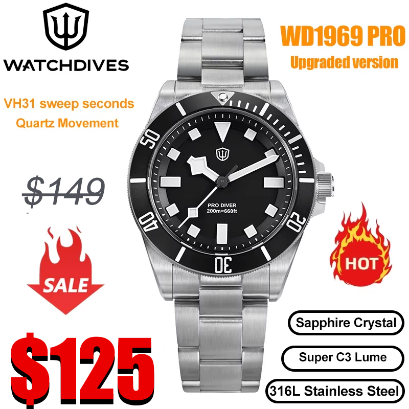 Rolex Watch Submariner - Watchdives WD1969 Pro 38 มม.ควอตซ์นาฬิกา VH31