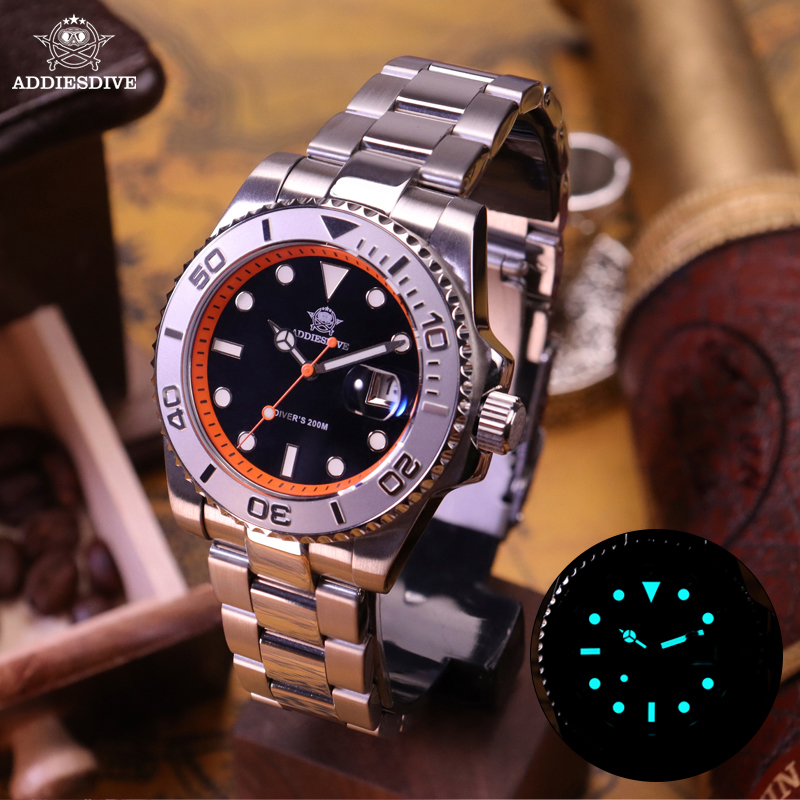 Rolex Watch Submariner - นาฬิกาดำน้ำสำหรับผู้ชาย ADDIESDIVE กันน้ำลึก 200 เมตร พร้อมไฟเรืองแสง