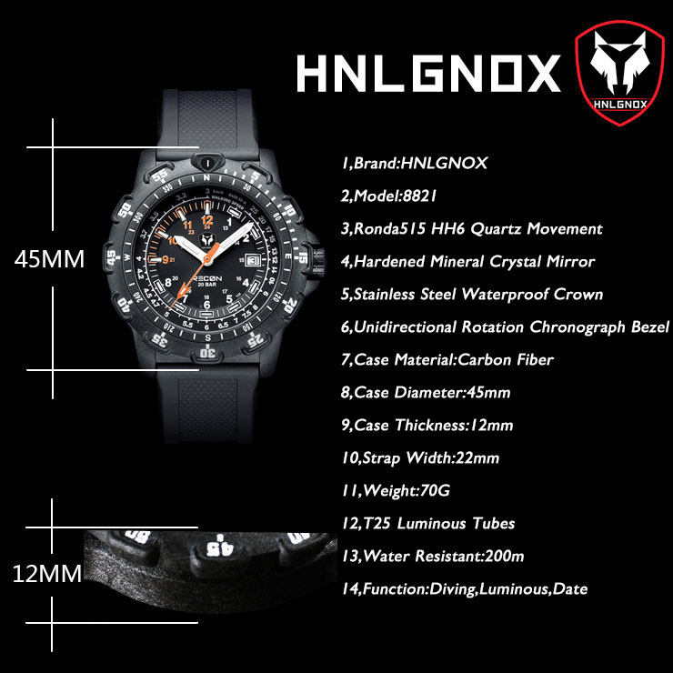 Hnlgnox Mens Pilot นาฬิกากีฬาน - Rubber Strap Diver บทวิจารณ์และราคา