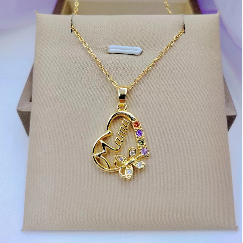 หลายสีคริสตัลหัวใจ Mama Letter - Butterfly Clasp Deployant บทวิจารณ์และราคา