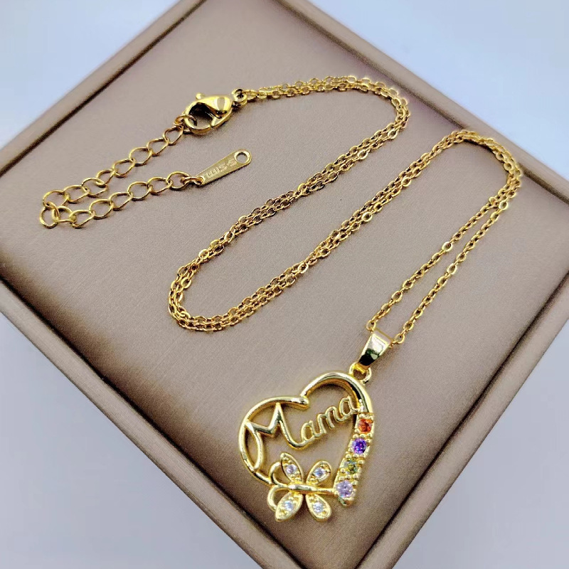 หลายสีคริสตัลหัวใจ Mama Letter - Butterfly Clasp Deployant บทวิจารณ์และราคา